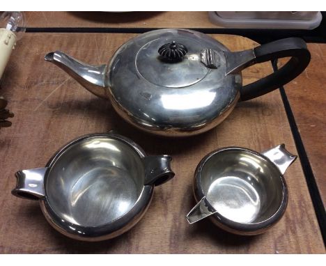 Art Deco silver plated three piece teaset by William Hutton &amp; Sons
