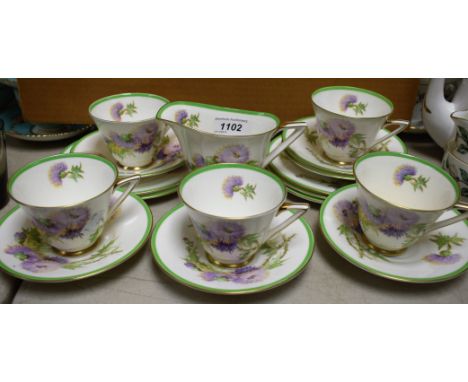 Ceramics - a Royal Doulton Glamis Thistle pattern part tea service, comprising cups, saucers, side plates and cream jug