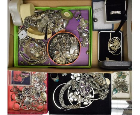 Costume Jewellery - a 925 silver bracelet; others, unmarked white metal, etc; bangles; earrings; dress rings; amethyst and ot