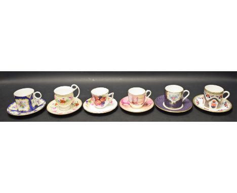 A 20th century Royal Worcester coffee cup and saucer, decorated with a London Scene, after an original by Harry Davis; five o