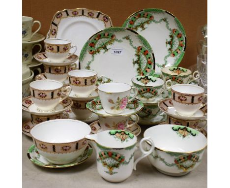 A Samuel Radford Clyde pattern part tea set, 1891; a Paragon Two Roses pattern part tea, comprising cups, saucers, side plate