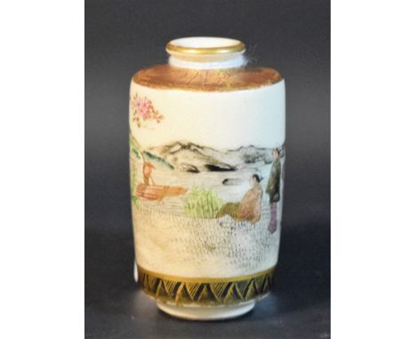 A miniature Japanese Satsuma vase, decorated in the typical palette with figures in a landscape, 5.5cm high, Meiji period