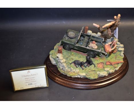 A Country Artists resin model, First Light, by K Sherwin, a farmer with two black Labrador dogs, CA848, limited edition 488/8