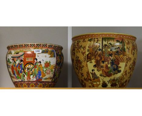 A large Chinese fish bowl planter; another, smaller (2)