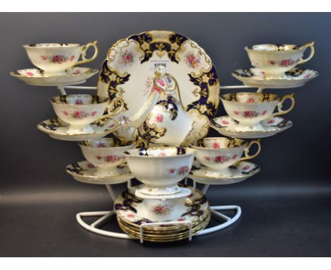 Royal Crown Derby - an early 20th century A1043 cobalt blue and gilt six setting tea service