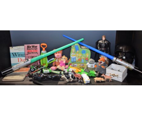 Toys &amp; Juvenalia - a Star Wars Darth Vader mask; two light sabres, blue and green; action figures, inc Darth Vader, Super