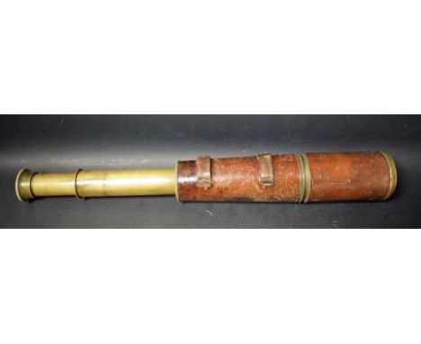A World War One four-drawer lacquered brass and brown leather field telescope, Tel Sig (Mk IV) Also G.S., by R. &amp; J. Beck