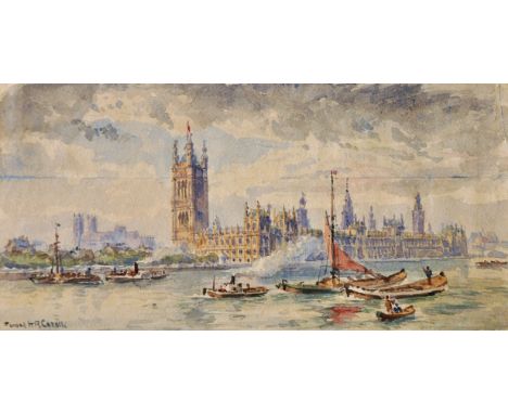 Conrad H. R. Corelli (1869-1956) British. A Thames Scene, with the Houses of Parliament, Watercolour, Signed, and Inscribed o
