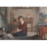 After Richard Westall (1765-1836) British. "A Girl Next to a Fire", Engraving, 9" x 12.25".