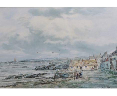 John Hamilton Glass (1820-1885) British. A Coastal Scene, with Figures, Watercolour, Signed, 13" x 19.25".