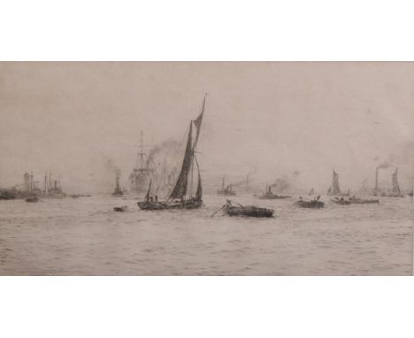 William Lionel Wyllie (1851-1931) British. "Lower Thames", 'Thames Barges & Other Shipping off Limehouse', Etching, Signed in