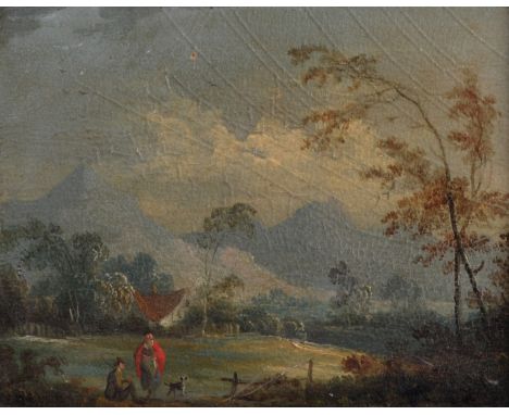18th Century English School. Figures in a Landscape, Oil on Panel, 4.5" x 5.75", and the companion piece, a pair (2).