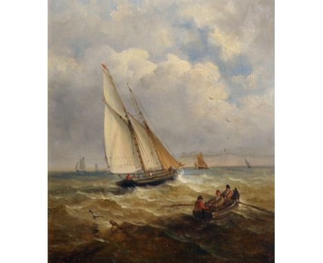 John Moore of Ipswich (1820-1902) British. A Shipping Scene, with Figures in a Rowing Boat, Oil on Panel, Signed, 9" x 8", an