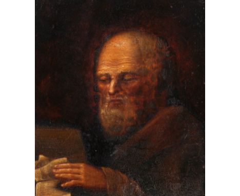 18th Century Dutch School. Study of a Scribe, Seated in an Interior, Oil on Panel, 8" x 7".