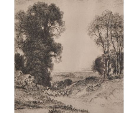 John Fullwood (1855-1931) British. "A Sussex Common", Etching, Signed and Inscribed in Pencil, 6.25" x 6".