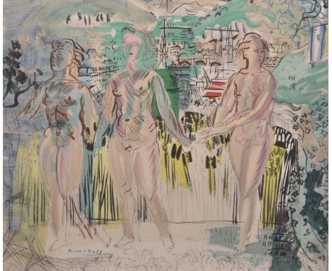 Raoul Dufy (1877-1953) French. 'The Three Graces', Coloured Lithograph, Signed, Stamped and numbered 2/22 in Pencil, 11" x 15