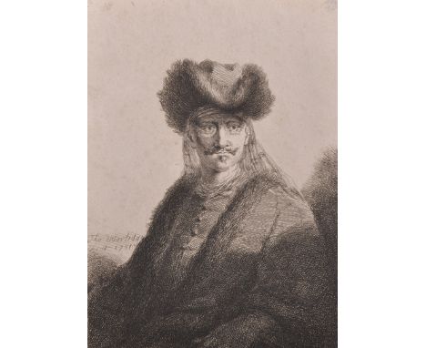 Thomas Worlidge (1700-1766) British. A Portrait of Man in a Fur Cap, Etching with Drypoint, Unframed, 7.5" x 5.5".