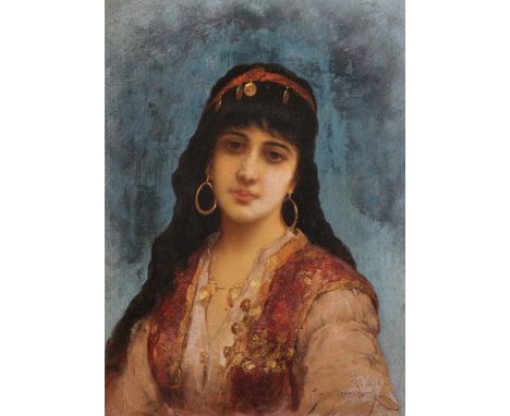 Emile Eisman Semenowsky (1857-1911) French. Portrait of a Girl in Gypsy Costume, Oil on Panel, Signed, Inscribed 'Paris' and 