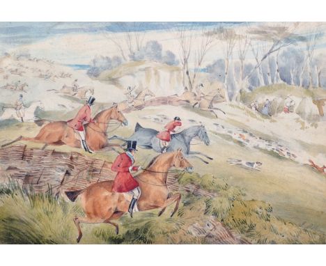 Circle of Henry Alken (1810-1894) British. A Hunting Scene, Watercolour, 4.75" x 7.25, and two companion pieces, a set of thr