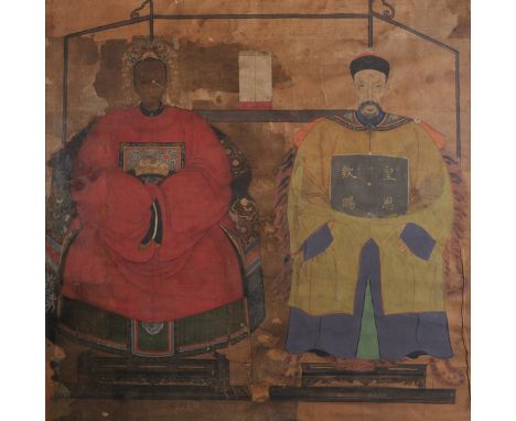 Late 18th Early 19th Century Chinese School. Portrait of Two Men, Watercolour, 35" x 35".