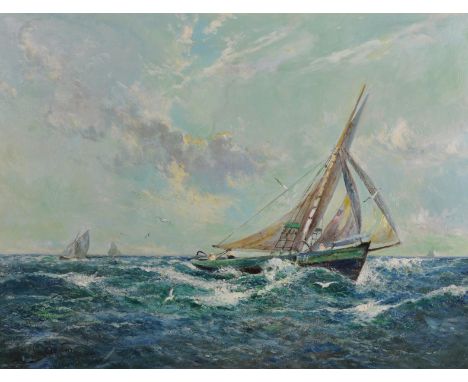 Joseph Hughes Clayton (act.1891-1929) British. "Plymouth Hooker, on the Wind, Running for Port", Oil on Panel, Signed, and In