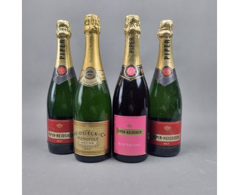 4 Bottles Piper-Heidsieck Champagne to include:   Heidsieck Monopole Gold Top Brut 2002 Vintage Champagne Rose Sauvage,  2 NV