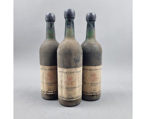 3 Bottles Graham's 1970 Vintage Port   (Heavily Bin Soiled, more so on label side)  