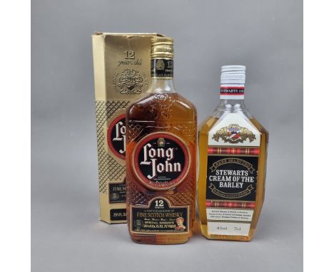 2 Bottles Blended Whisky to include:   Long John 12 Year Old Fine Scotch Whisky 1970's - 26 2/3 Fl Oz/75.7Cl - 75 Proof Stewa