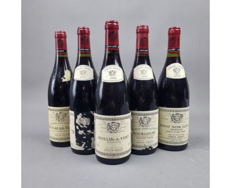 5 Bottles Louis Jadot Reds to include:  Louis Jadot 1997 Moulin-A-Vent,  Louis Jadot 1998 Moulin-A-Vent,  Louis Jadot 1996 Co