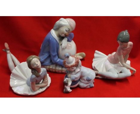 Two Lladro ceramic ballerina, a Lladro clown and one other (4)