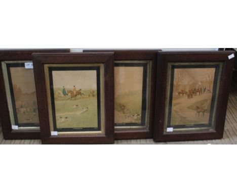 A set of four oak framed hunting prints, 22cm x 15cm, together with two other prints (6)