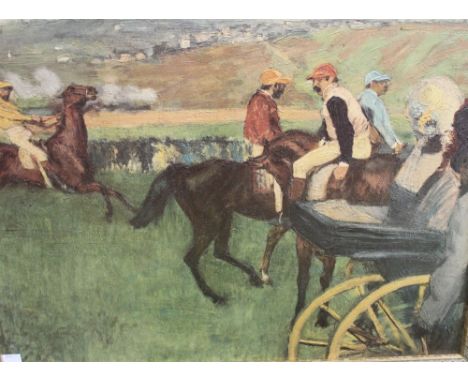 After Degas, "At the races" an Artagraph edition, colour print on canvas, 45cm x 58cm, gilt framed