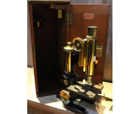 W Watson &amp; Sons, Birmingham - 19th century brass microscope in original oak carry case