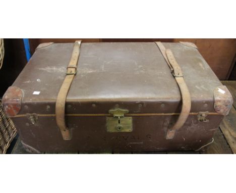 A leather trunk / suitcase with strap &amp; corner protectors