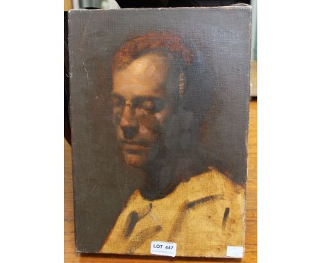 20th century European School, "Portrait of a Man" oil painting on canvas in sepia tones, 36cm x 26cm, unframed