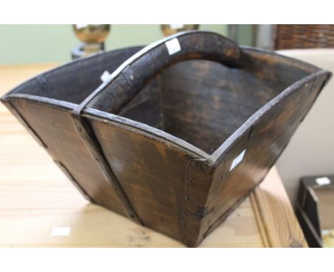 A 19th century metal bound wooden basket/trug