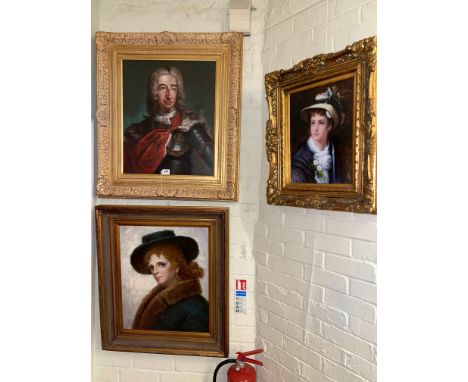 Three framed portrait oils.