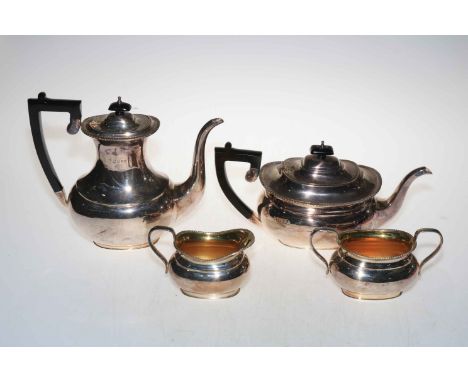 Silver four piece tea and coffee service, having gadroon rims, London 1977.