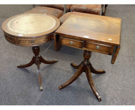 Bevan &amp; Funnel mahogany two drawer occasional sofa table and mahogany two drawer drum table (2).