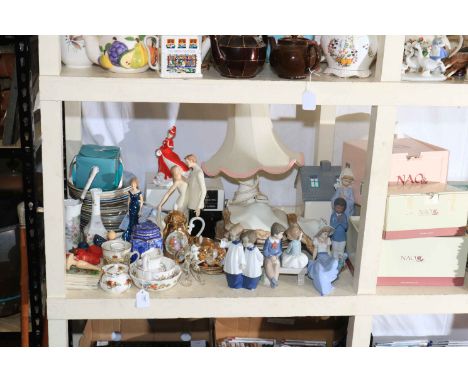 Nao and Royal Doulton figurines, plates, FDCs, Aynsley table lamp, etc.