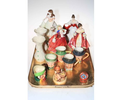 Coalport Admiral Miranda figure, three Royal Doulton figures, Sara, Southern Belle and Autumn Breezes, four Beswick and Royal