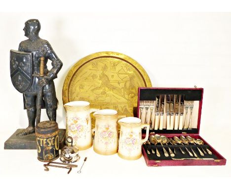 Fire companion set&nbsp;modelled as a knight in armour with shield and sword, a large metal tray&nbsp;with Egyptian and other