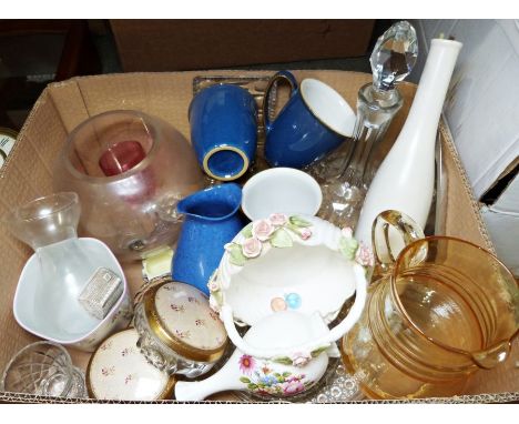 Royal Doulton "Pillar Rose" part dinner/tea service, a Spectrum wall clock, two embossed brass trays together with various ch