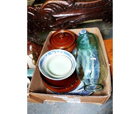 Four Hornsea 'Heirloom' storage jars, a Gozo art glass vase,&nbsp;various china, glassware and pictures&nbsp;and other items 