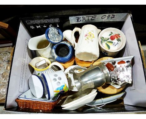 Portmeirion 'Botanic Gardens' storage jars, a Bush digital radio&nbsp;and assorted china, glassware and household items (3 bo