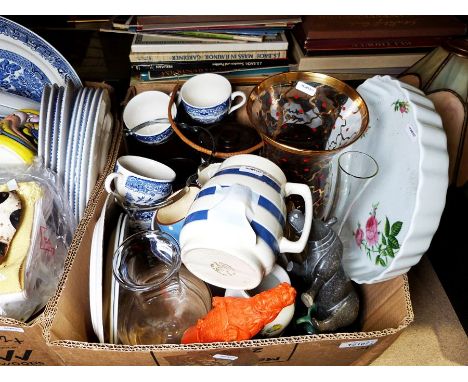 Old Willow ironstone part dinner and tea service,&nbsp;assorted china and glassware&nbsp;and other items&nbsp;(2 boxes)&nbsp;