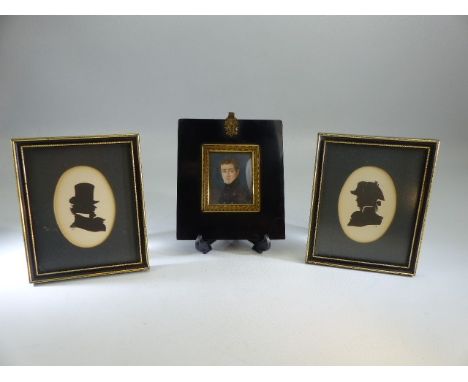 Two Silhouettes mongramed FR and a miniature  portrait  of a young gentleman framed