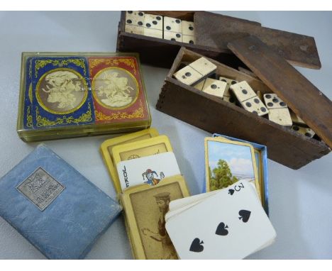 Selection of vintage cards, and two boxed sets of Dominoes