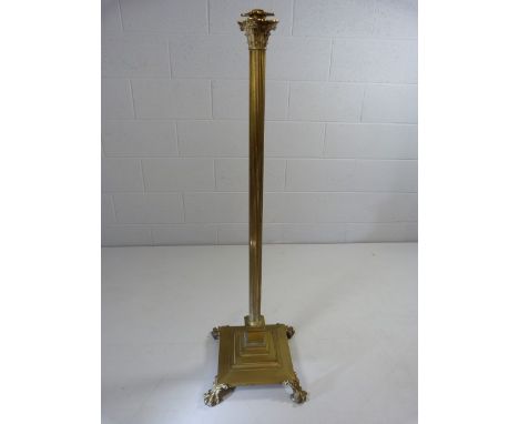 Brass Chamber stick on corinthian column with lions footed square stepped base