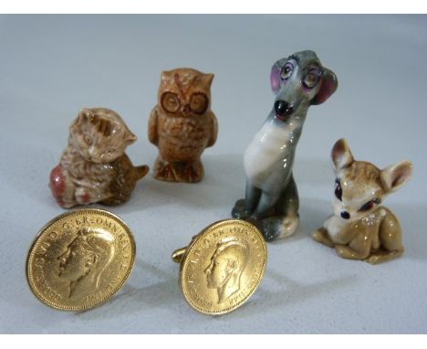 Four Wade whimsies to include 'Tramp' and 'Bambi' and two halfpenny cufflinks